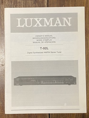 Luxman 92l tuner owner s - t-92l, owner’s