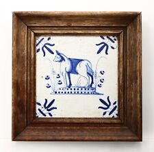 First Half of 17th Century Framed Delft Tile With Dog and Lily Corner Motif