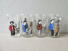 4 grands verres, décor Bretagne, costumes, monuments, bateaux, 1980