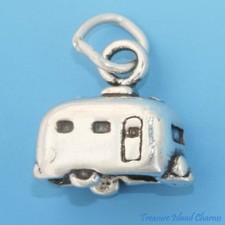 Airstream Travel Trailer Camper Caravan 3D 925 Sterling Silver Charm MADE IN USA