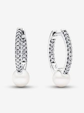 Pandora Créoles Perle de Culture d'Eau Douce Traitée & Pavé Argent