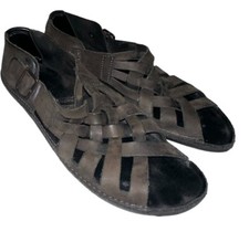 Loints Of Holland Womens Flat Strappy Dark Gray Leather Sandals Sz 38 Or 7-7.5