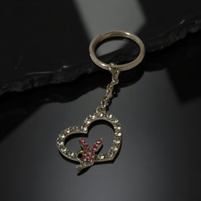 Playboy Bunny clear  Diamanté Keyring bag charm new in green pouch