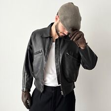 1960s Vintage Swiss Moto Black Leather Lined Jacket Croped Cycling Size M