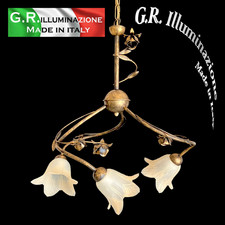 lustre classique rouille or 3 lumières lampe suspension verres jaune paille DINA