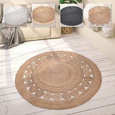 Tapis Rond Salon Jute Motif Ethnique Boho Moderne Fait Main Tapis Naturel