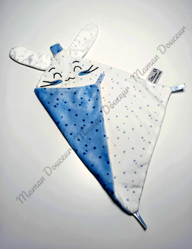 Doudou plat lapin blanc bleu - doudou,
