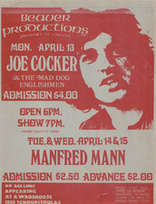 EPHEMERA: JOE COCKER/ MANFRED MANN CONCERT FLYER, 1970, NEW ORLEANS, LA