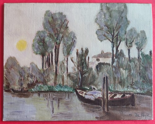 Huile sur carton paysage - huile,