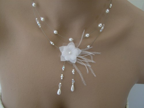 Collier blanc ivoire cristal - collier, blanc/ivoire/cristal