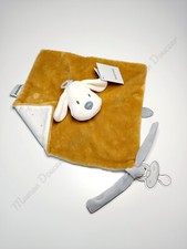 Doudou Plat Charlie Chien Beige Blanc Vanille Marron Gris Attache Tétine  Nattou