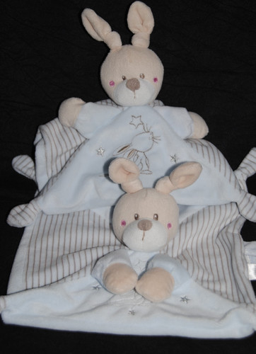 Doudou plat lapin - plat, bleu