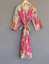 New Indian Pink Paisley Cotton Robes Long Kimono Sleepwear Night Kimono Robes US