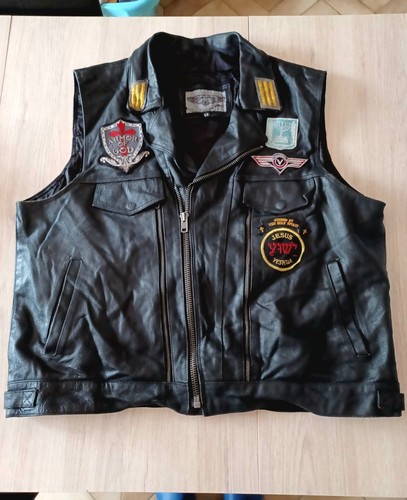 Gilet cuir biker vintage - cuir,
