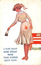 Old postcard illustrator / woman with two handprints behind