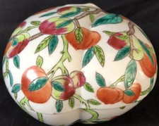 CHINA PORCELAIN JEWELRY BOX FISHING SHAPE DECOR FRUIT BRANCHES