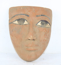 TOMBEAU MASQUE MOMIE INCURVÉE PHARAONIQUE EN BOIS ANCIEN EGYPTIEN FAIT MAIN...
