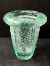 DAUM NANCY ART DECO ERA GREEN CRACKLE THICK CRYSTAL VASE