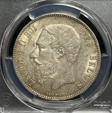 Belgium 1870 Silver 5 Francs PCGS MS61 King Leopold II, Roi Des Belges~ZB-19