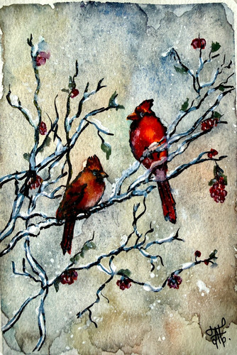 Tableau cardinal rouge oiseau