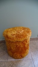 VINTAGE ORANGE POUF MOUMOUTE FUR STORAGE BIN 70s