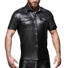 Hommes Simili Cuir PU Police Uniforme Chemise Haut Cosplay Chemisier Manche