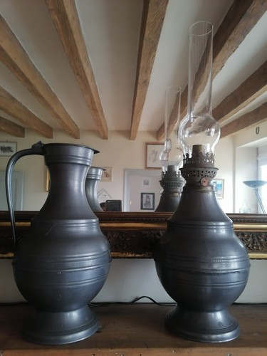 Lampe pétrole étain - en, +