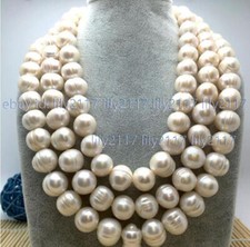 HUGE 12-13MM NATURAL SOUTH SEA GENUINE WHITE PEARL NECKLACE 50" 14K GOLD CLASP