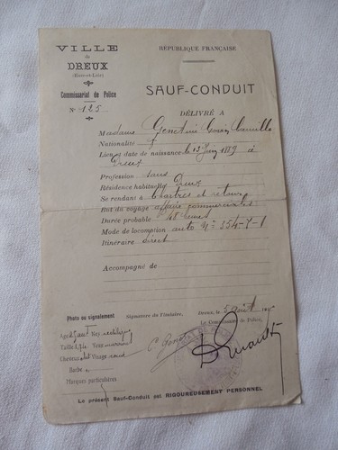 Sauf conduit 1915 guerre - de, 14