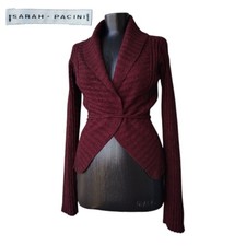 Cardigan Sarah Pacini manches longues ceinturé rouge en laine mélangée en tri...