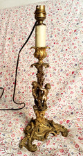 BOUGEOIR pied de lampe XIXème BRONZE style Louis XV rocaille avec CHERUBINS