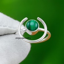 Bague cadeau fait main en argent sterling 925 pierre précieuse malachite tail...