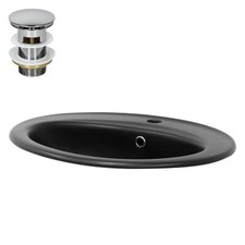 Lavabo à encastrer noir mat céramique bouchon de vidange argent 570x485x195 mm