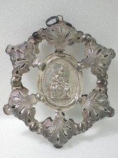 Rare imposant pendentif médaille de baptême ancienne argent massif 90x90mm