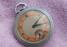 Vintage Metal Chrome Pocket Watch ANCRE 15 RUBIS- [44mm]  - WORKING