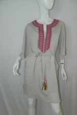 BOHEME Dress Size Medium Beige Pink Trim Boho Chic Tunic