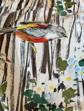 4/Rideau Ancien Oiseaux Boussac Tissu Vintage 1960 Cotton Fabric Curtain Antique