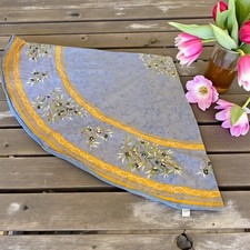 Tissus Toselli French Country Cotton Blue Tablecloth Olives Design 64" Round