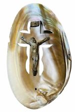 Benitier Crucifix in shell religious mother-of-pearl Christ