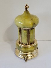 Vintage Reuge Carousel Lipstick Cigarette Music Box Olive Colored Natural Stone
