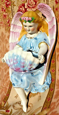 OLD POLYCHROME BISCUIT ANGEL BLESSING 19th century