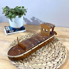 Rare Vintage Wooden and Leather Barge - Antique Cigarette Case - Circa 1940