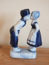 Small Antique Dutch Porcelain Subject - Children Blue, White Delft, Dutch