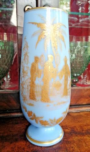 Vase ancien verre bleu - vase,