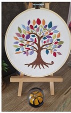 Tableau Cadre Broderie Arbre De Vie Fait Main + chevalet