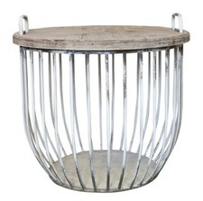 Table Basse Chic Antique Avec Plateau En Bois 57 Cm Métal Panier