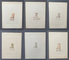 Chair projects, 6 watercolor drawings, antique drawings, early 20th century