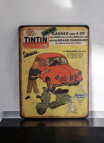 Plaque métal tintin renault - plaque,