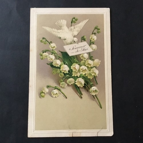 Cpa gaufrée colombe - colombe, muguet