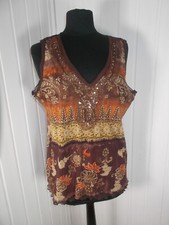 Tee shirt TOP marron mesh CLARA VITTI T.5 44/46 Vintage 2000’s FRANCE Perles 
